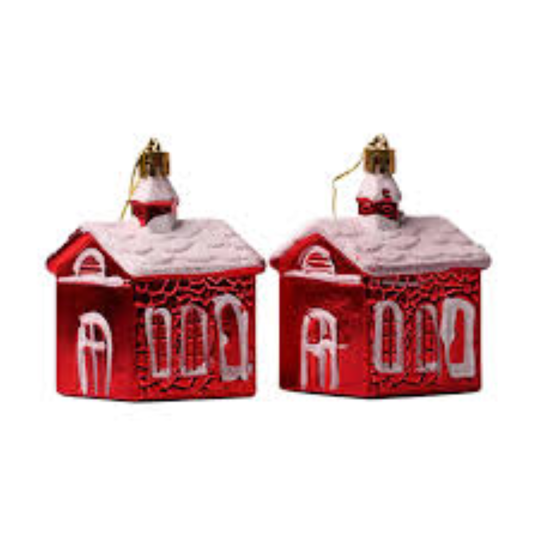 6CM DECORATED HOUSE RED 4PCS/SET